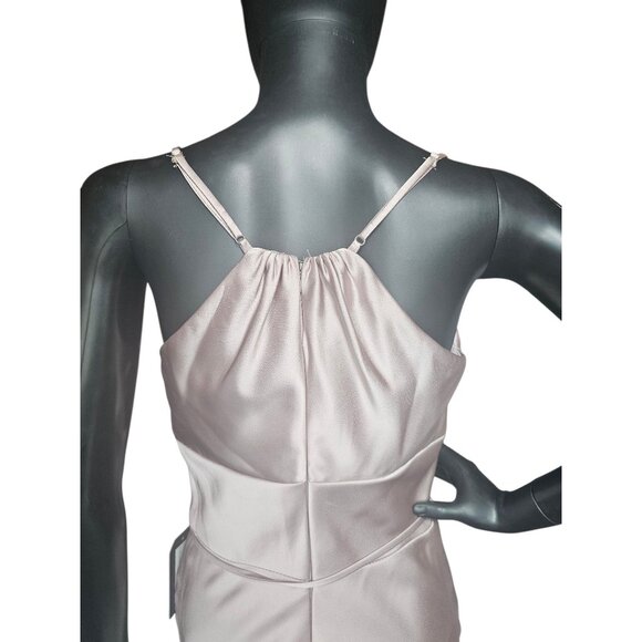 Latte Silky Satin V-Neck Plunge Fitted Party/Cocktail Dress NWOT - Mori Lee - Picture 7 of 7